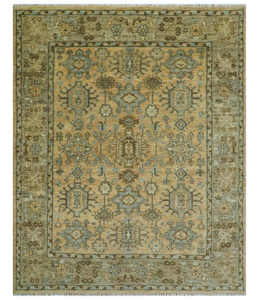 Custom Made Traditional Geometrical Design Peach And Silver Hand Knotted wool area rug - The Rug Decor