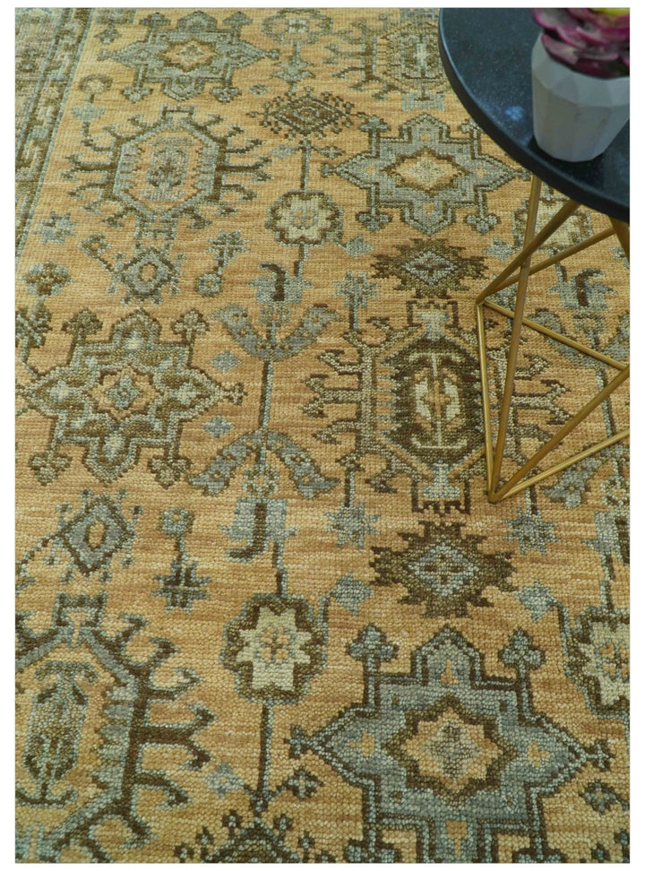Custom Made Traditional Geometrical Design Peach And Silver Hand Knotted wool area rug - The Rug Decor