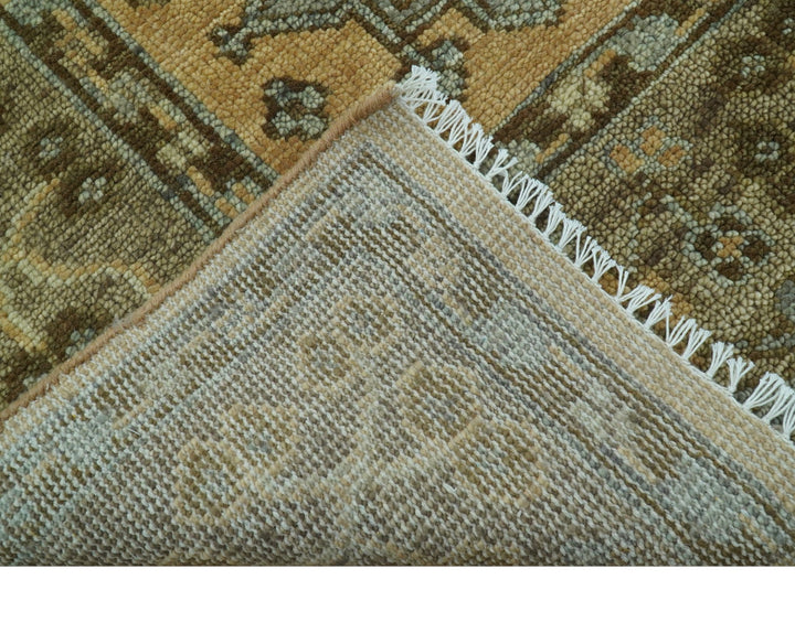 Custom Made Traditional Geometrical Design Peach And Silver Hand Knotted wool area rug - The Rug Decor