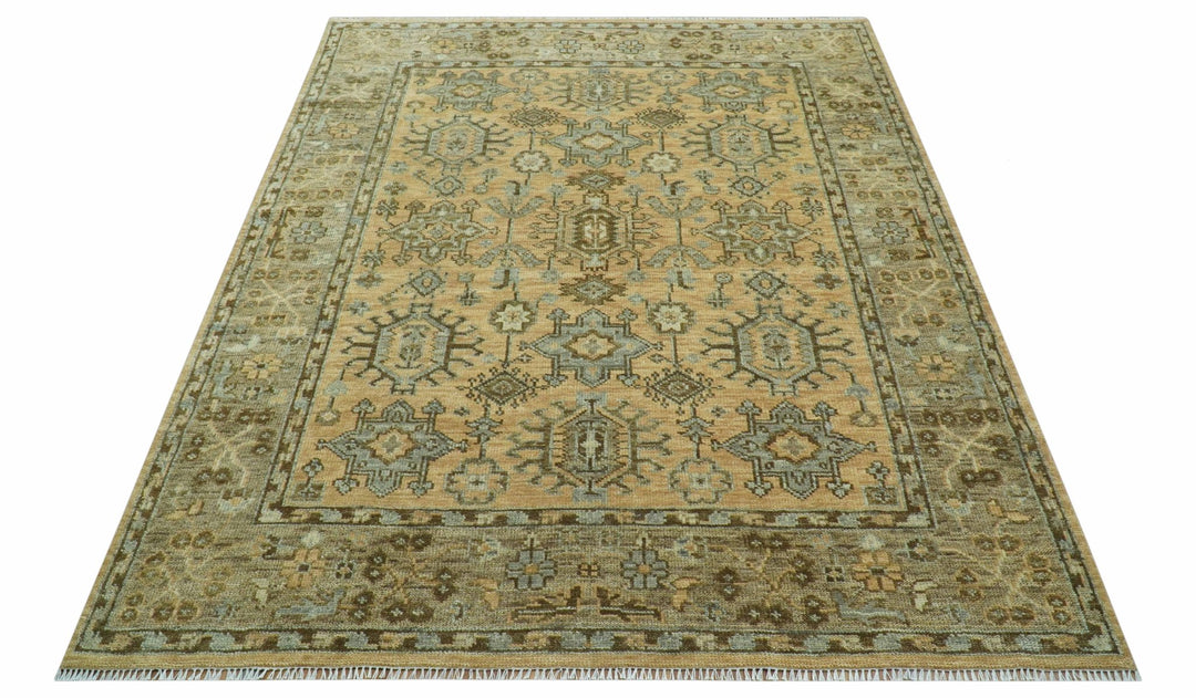 Custom Made Traditional Geometrical Design Peach And Silver Hand Knotted wool area rug - The Rug Decor