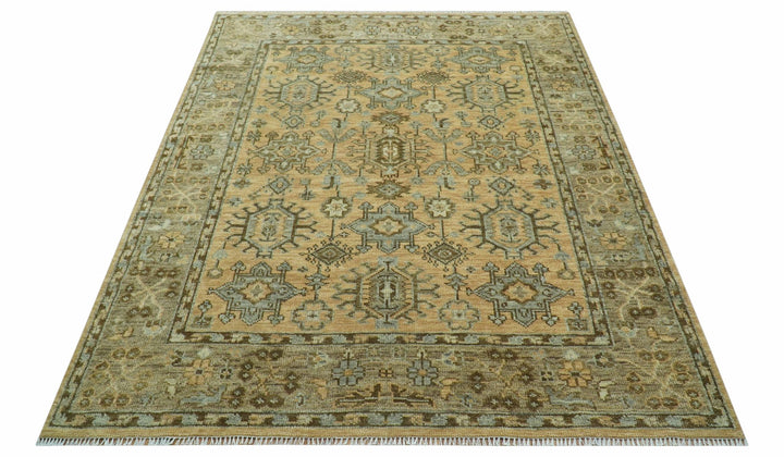 Custom Made Traditional Geometrical Design Peach And Silver Hand Knotted wool area rug - The Rug Decor