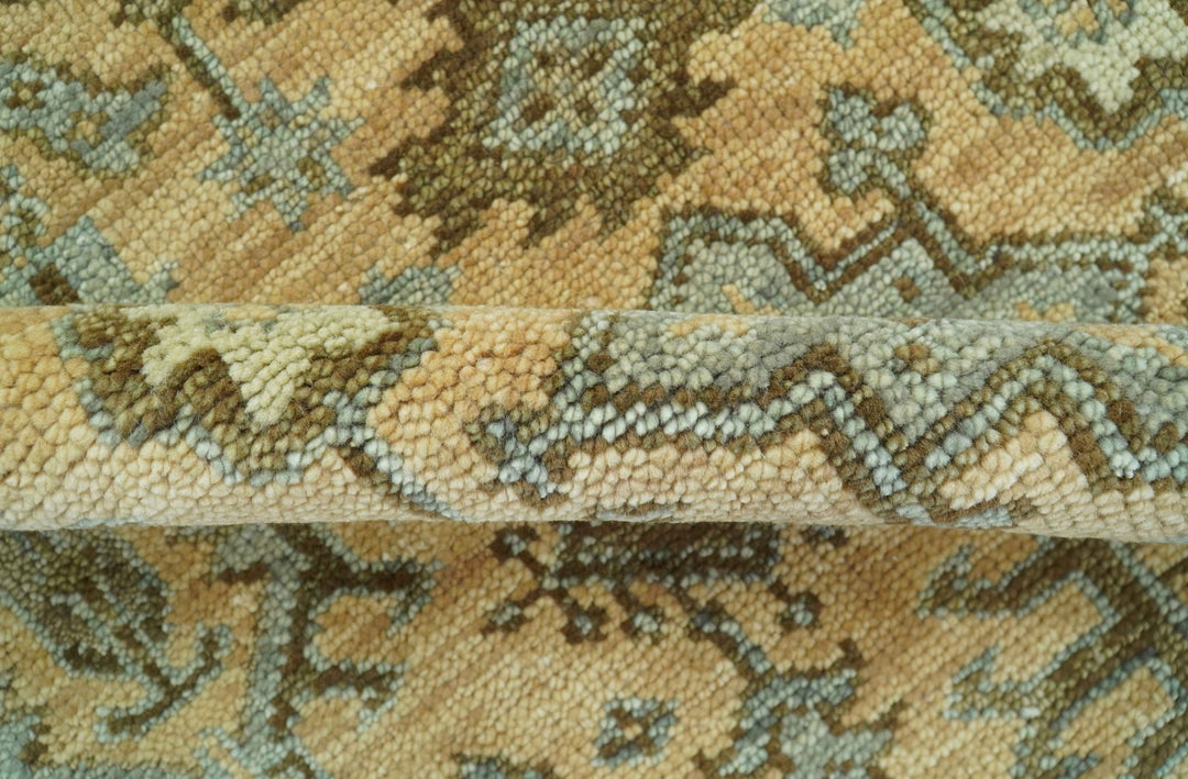 Custom Made Traditional Geometrical Design Peach And Silver Hand Knotted wool area rug - The Rug Decor