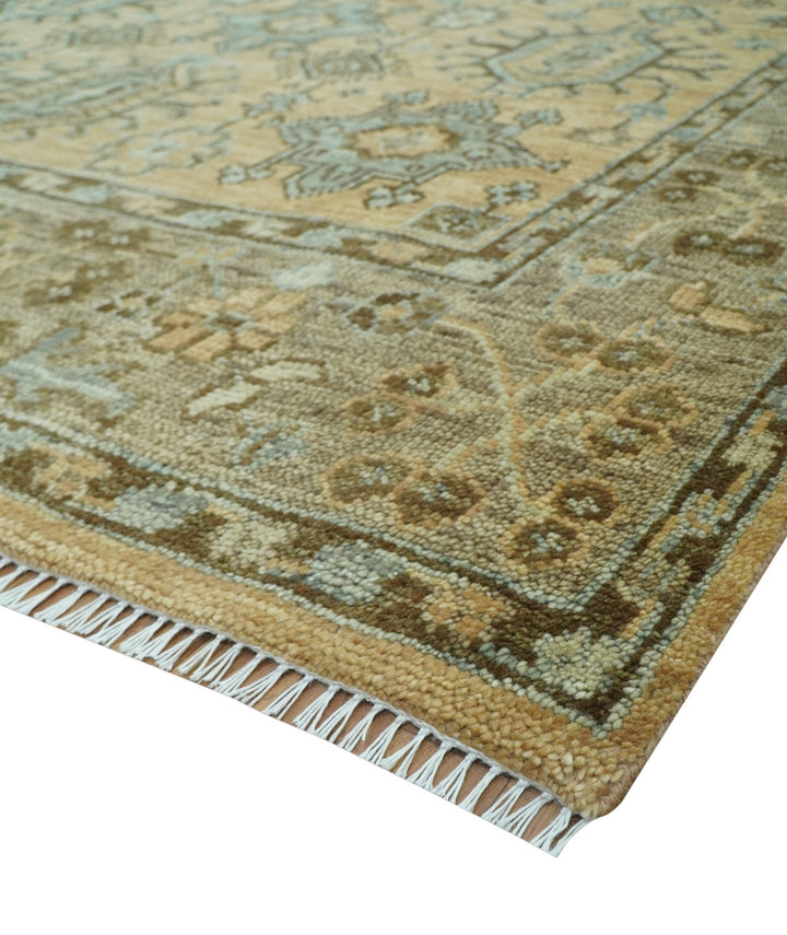 Custom Made Traditional Geometrical Design Peach And Silver Hand Knotted wool area rug - The Rug Decor