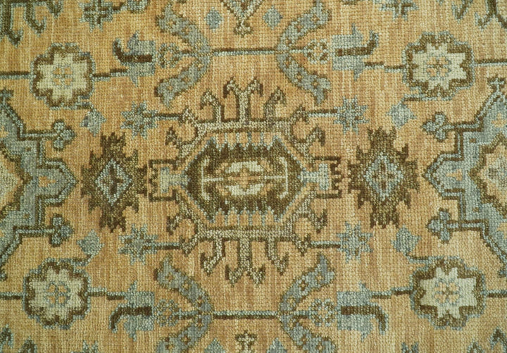 Custom Made Traditional Geometrical Design Peach And Silver Hand Knotted wool area rug - The Rug Decor