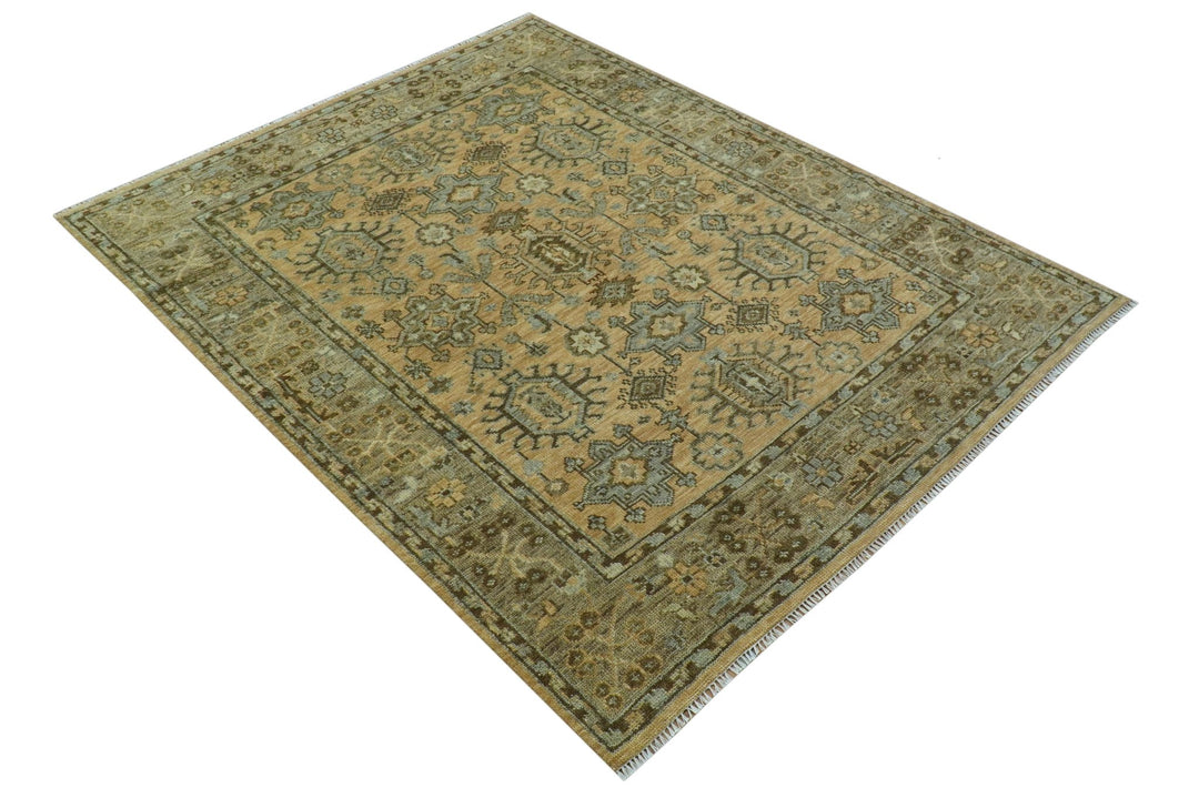 Custom Made Traditional Geometrical Design Peach And Silver Hand Knotted wool area rug - The Rug Decor