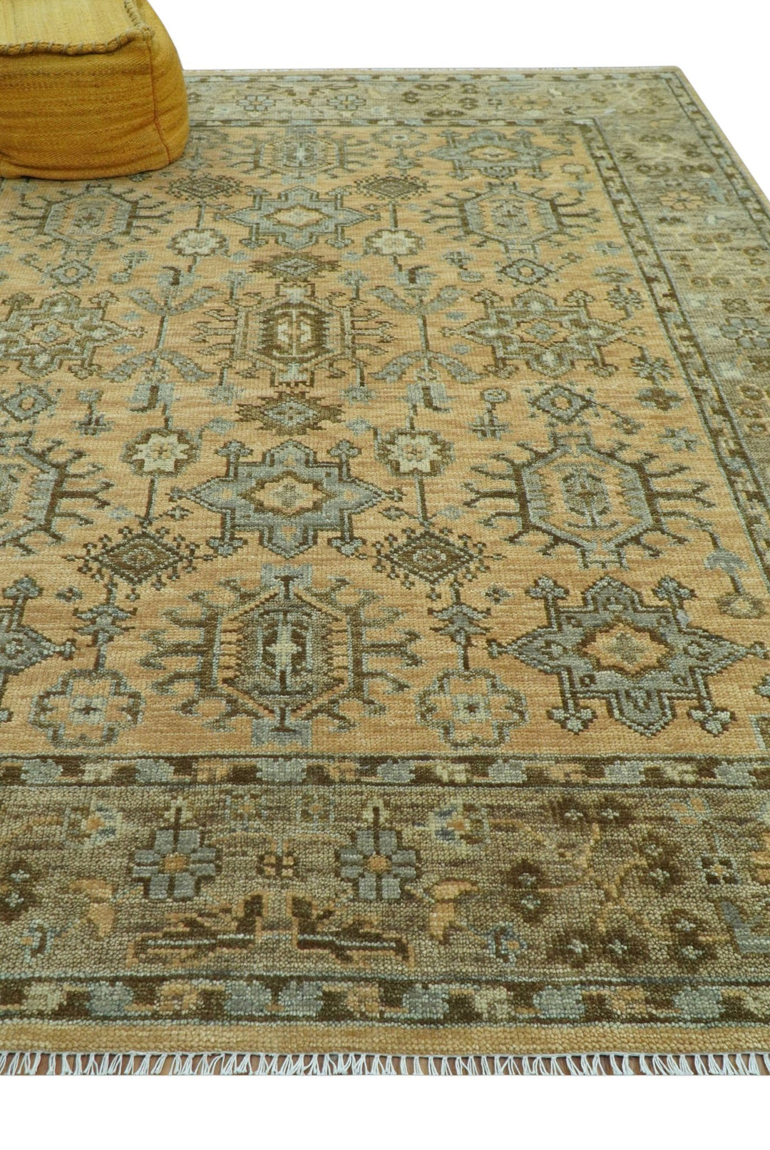 Custom Made Traditional Geometrical Design Peach And Silver Hand Knotted wool area rug - The Rug Decor