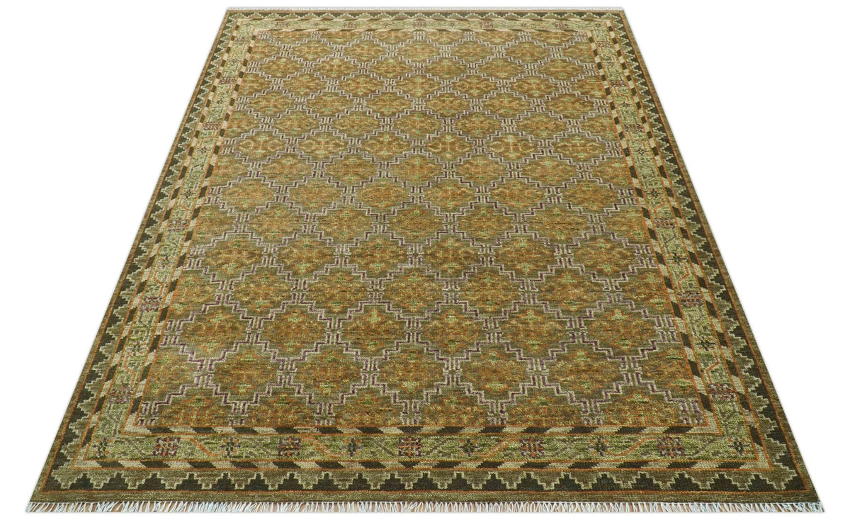 Rust And Olive Rug Custom Made Traditional Geometrical Motifs Olive and Rust Hand Knotted ...