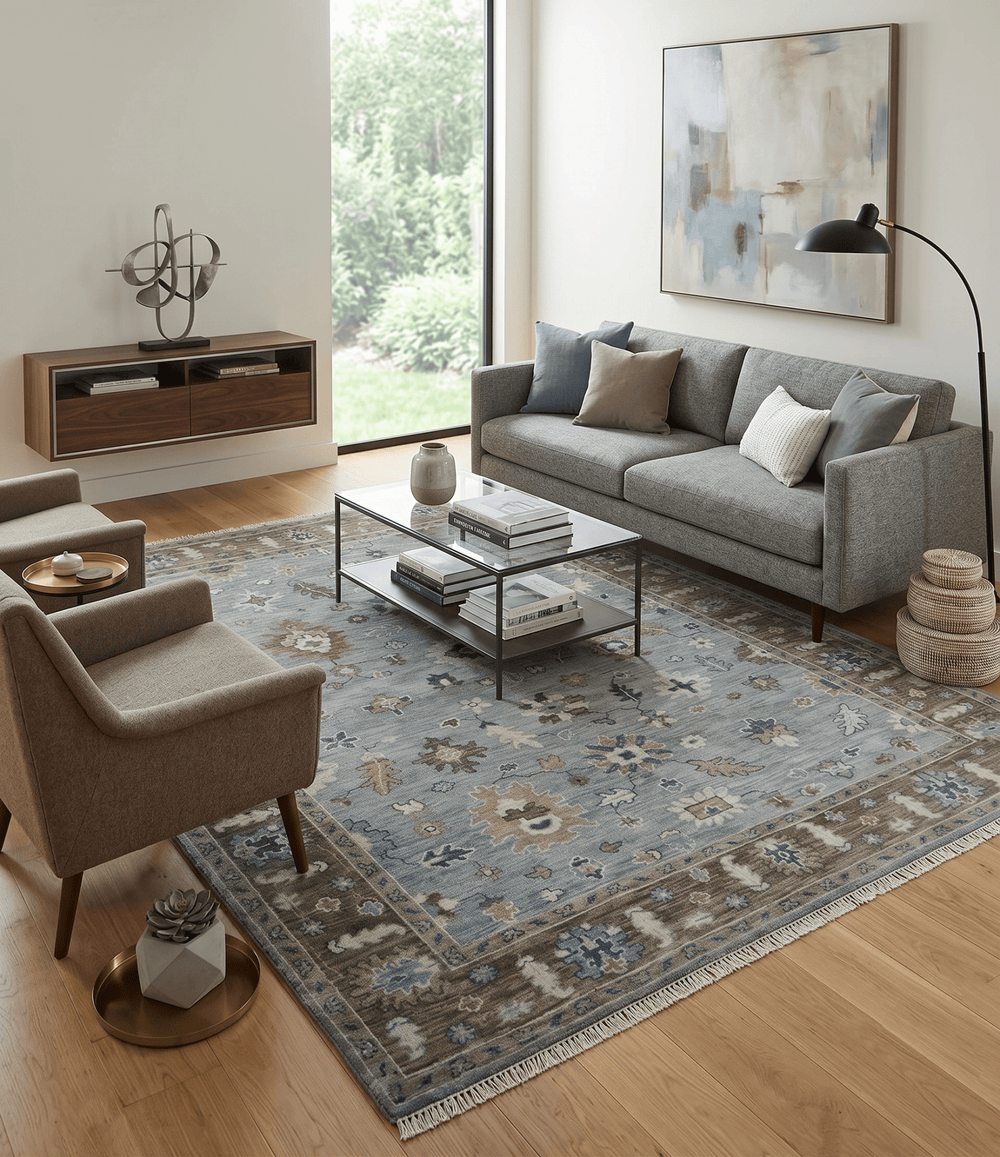 Custom Made Traditional Gray and Brown Multi Size Antique Style Hand knotted Wool Area Rug - The Rug Decor