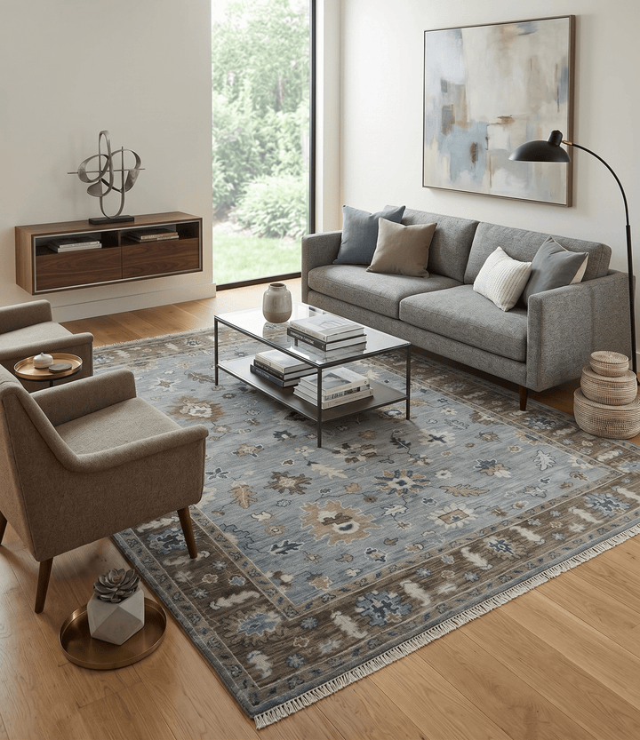 Custom Made Traditional Gray and Brown Multi Size Antique Style Hand knotted Wool Area Rug - The Rug Decor