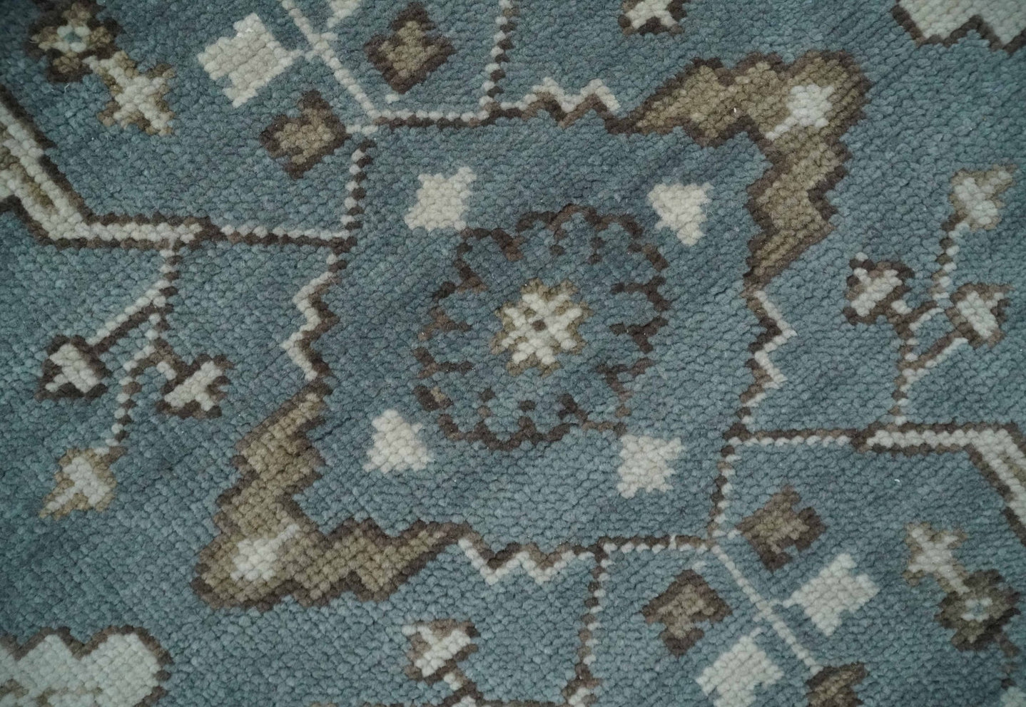 Custom Made Traditional Hand Knotted Blue, Ivory and Brown Oriental Oushak wool Area Rug - The Rug Decor