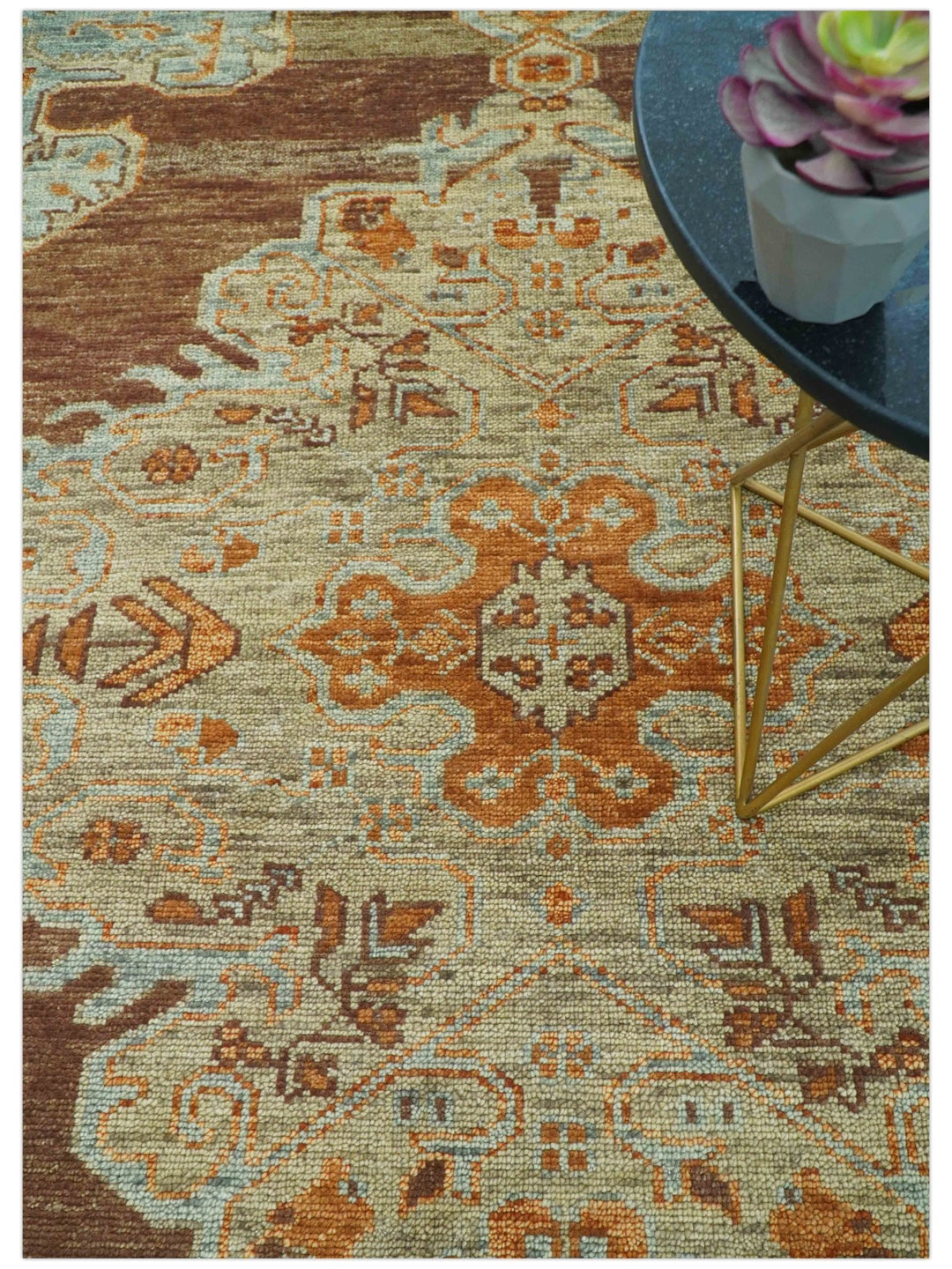Custom Made Traditional Heriz Brown, Beige and Rust Hand Knotted wool area rug - The Rug Decor