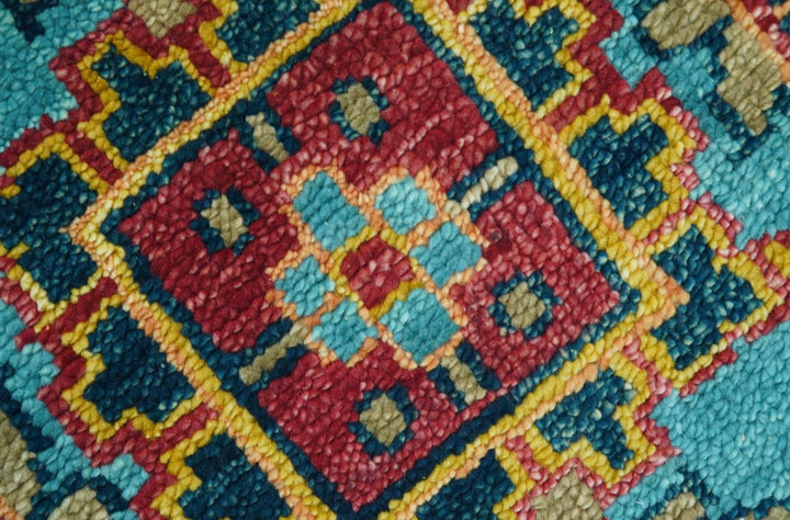 Custom Made Traditional Heriz Design Maroon And Olive Hand Knotted Wool Rug - The Rug Decor