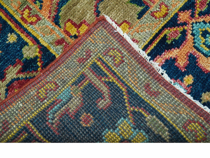 Custom Made Traditional Heriz Design Maroon And Olive Hand Knotted Wool Rug - The Rug Decor