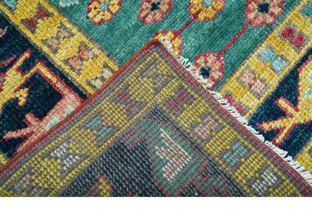 Custom Made Traditional Heriz Design Red And Green Hand Knotted Wool Rug - The Rug Decor