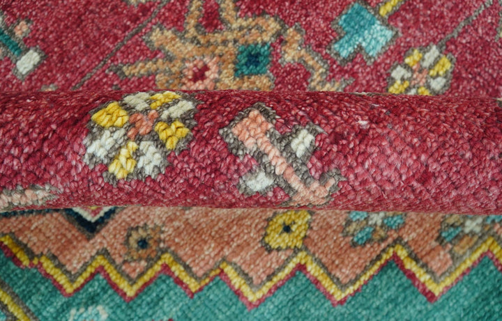 Custom Made Traditional Heriz Design Red And Green Hand Knotted Wool Rug - The Rug Decor
