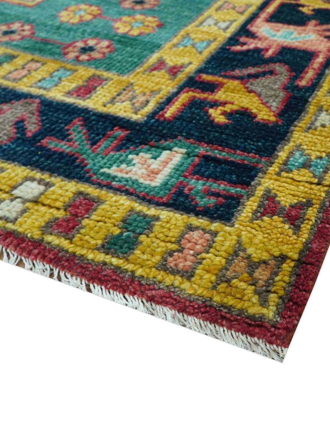 Custom Made Traditional Heriz Design Red And Green Hand Knotted Wool Rug - The Rug Decor