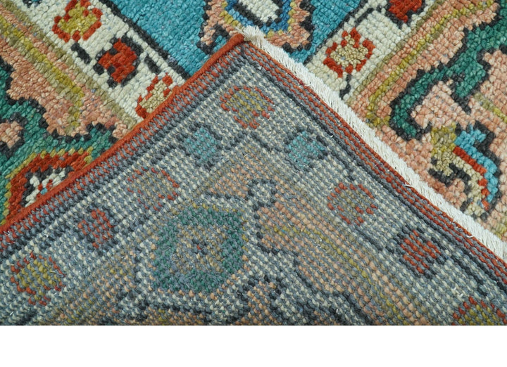 Custom Made Traditional Heriz Design Rust And Blue Hand Knotted Wool Rug - The Rug Decor