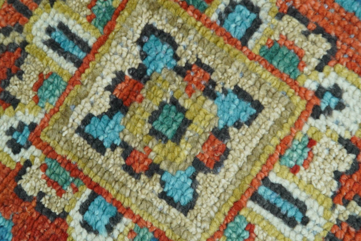 Custom Made Traditional Heriz Design Rust And Blue Hand Knotted Wool Rug - The Rug Decor