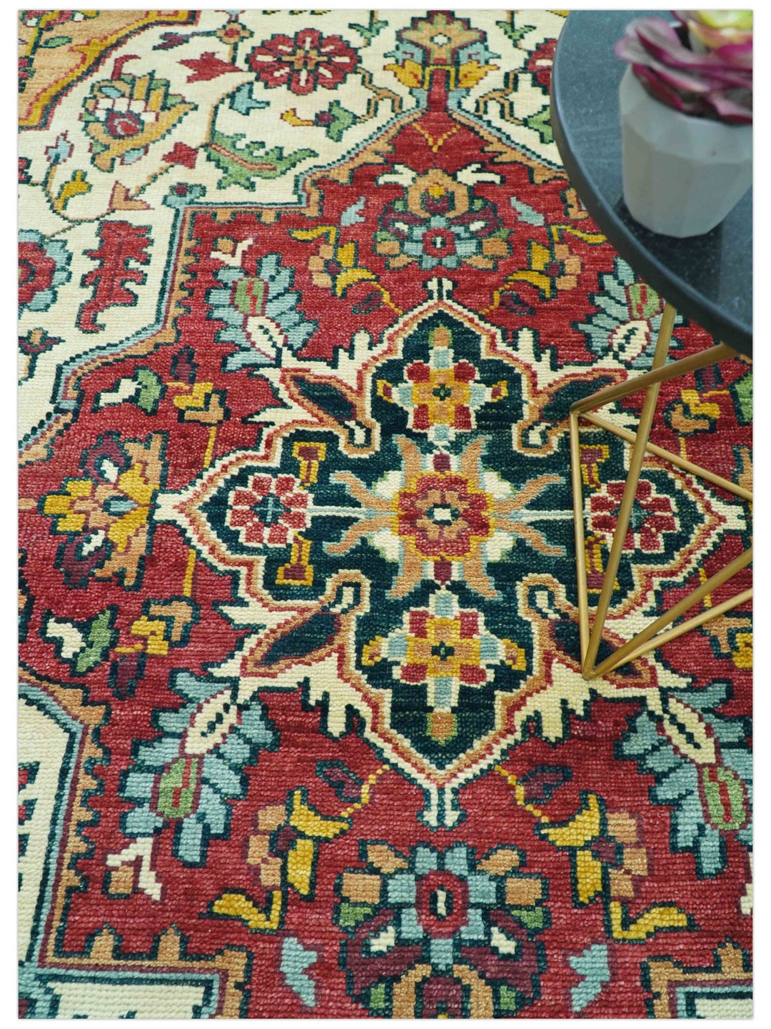 Custom Made Traditional Heriz Design Rust And Ivory Hand Knotted Wool Rug - The Rug Decor