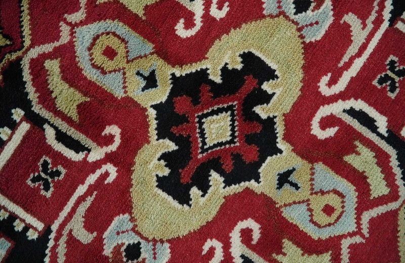 Custom Made Traditional Heriz Maroon, Olive and Black Floral Hand Knotted wool Rug - The Rug Decor