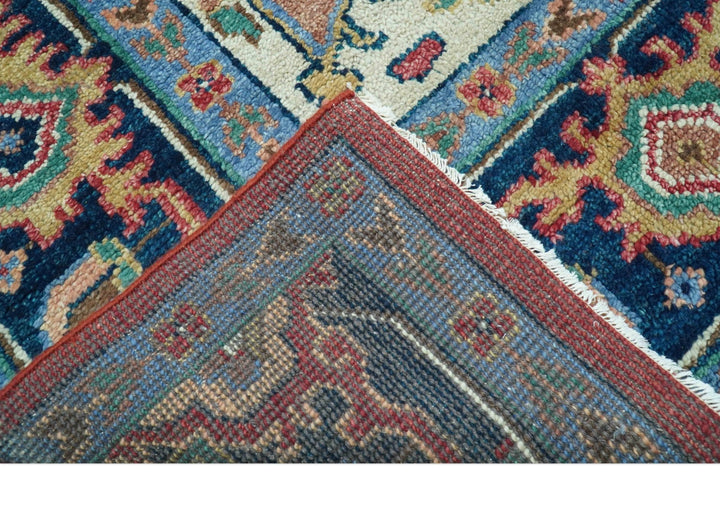 Custom Made Traditional Heriz Red And Blue Hand Knotted Wool Rug - The Rug Decor