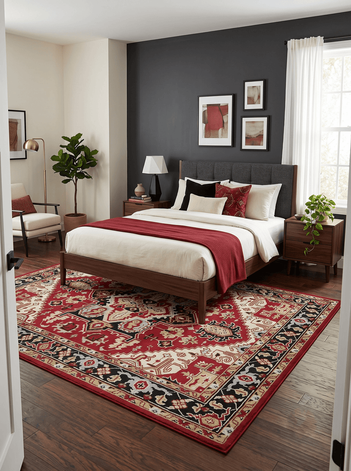 Custom Made Traditional Heriz Rust, Ivory, Black and Beige Hand knotted Medallion Wool Area Rug - The Rug Decor