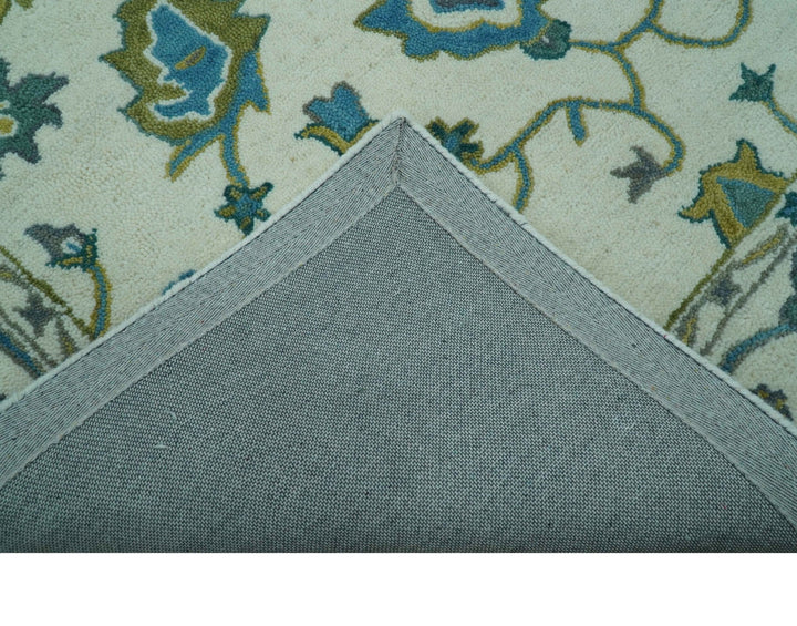 Custom Made Traditional Ivory And Blue Oushak Hand Tufted Wool Area Rug - The Rug Decor