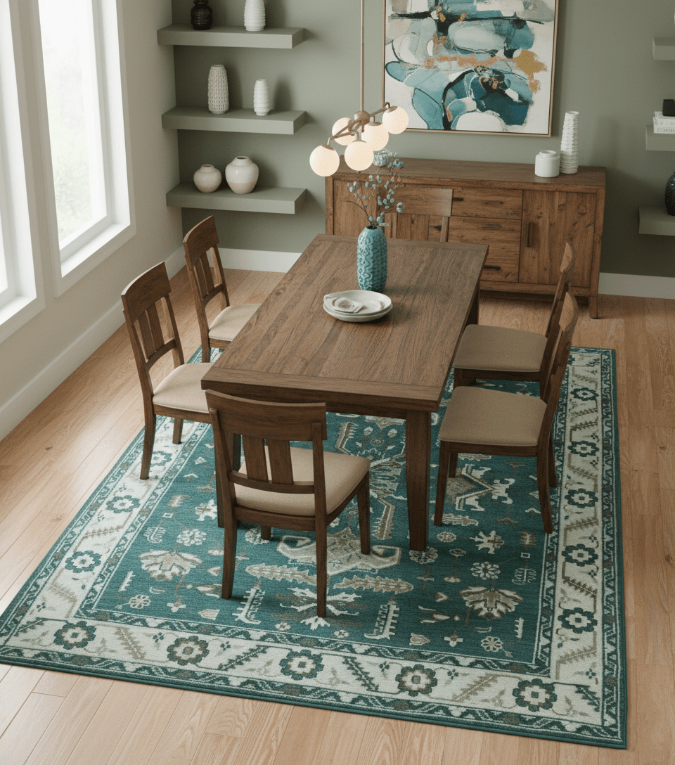 Custom Made Traditional Mamluk Design Teal, Ivory and Brown Hand Knotted wool Area Rug - The Rug Decor