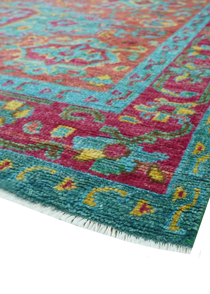 Custom Made Traditional Medallions Design Rust And Blue Hand Knotted Wool Rug - The Rug Decor