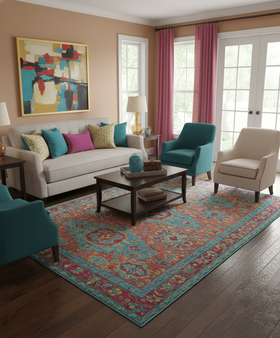 Custom Made Traditional Medallions Design Rust And Blue Hand Knotted Wool Rug - The Rug Decor