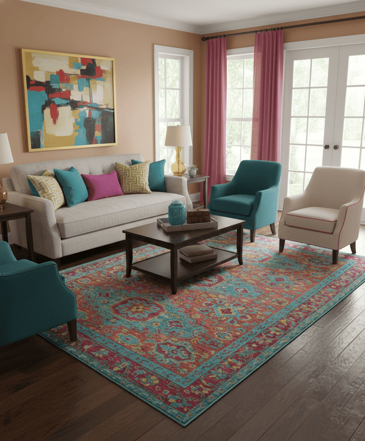 Custom Made Traditional Medallions Design Rust And Blue Hand Knotted Wool Rug - The Rug Decor