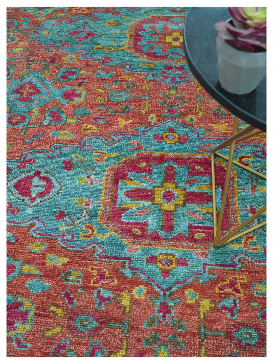 Custom Made Traditional Medallions Design Rust And Blue Hand Knotted Wool Rug - The Rug Decor