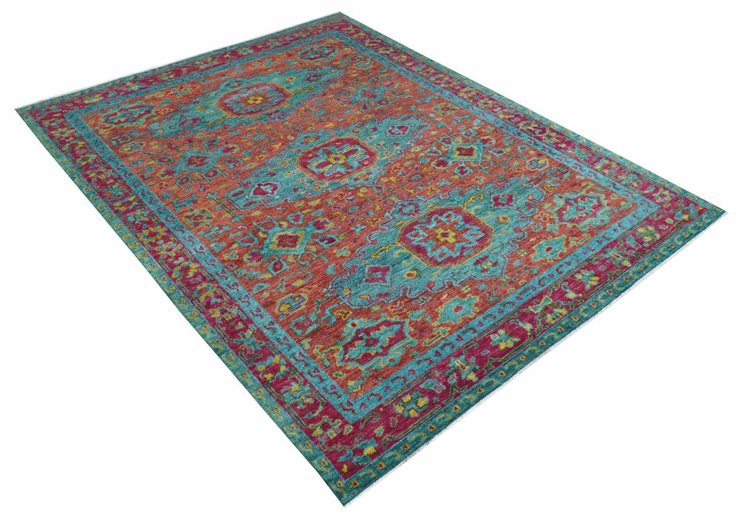 Custom Made Traditional Medallions Design Rust And Blue Hand Knotted Wool Rug - The Rug Decor