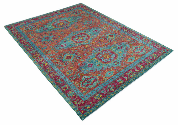 Custom Made Traditional Medallions Design Rust And Blue Hand Knotted Wool Rug - The Rug Decor