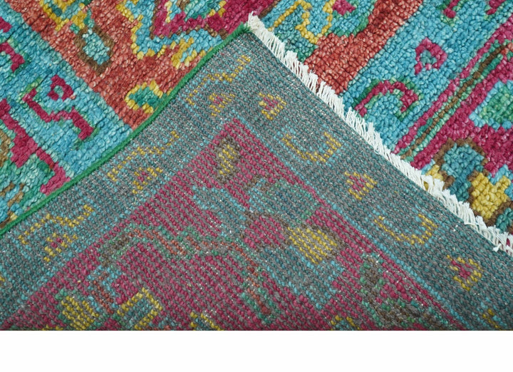 Custom Made Traditional Medallions Design Rust And Blue Hand Knotted Wool Rug - The Rug Decor