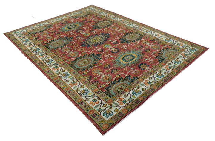 Custom Made Traditional Motifs Design Rust And Ivory Hand Knotted Wool Rug - The Rug Decor
