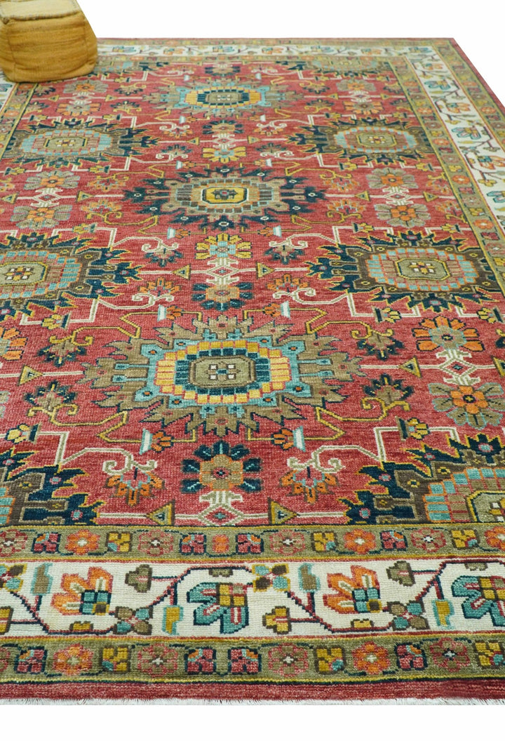 Custom Made Traditional Motifs Design Rust And Ivory Hand Knotted Wool Rug - The Rug Decor