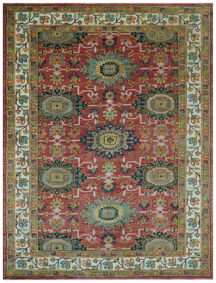 Custom Made Traditional Motifs Design Rust And Ivory Hand Knotted Wool Rug - The Rug Decor