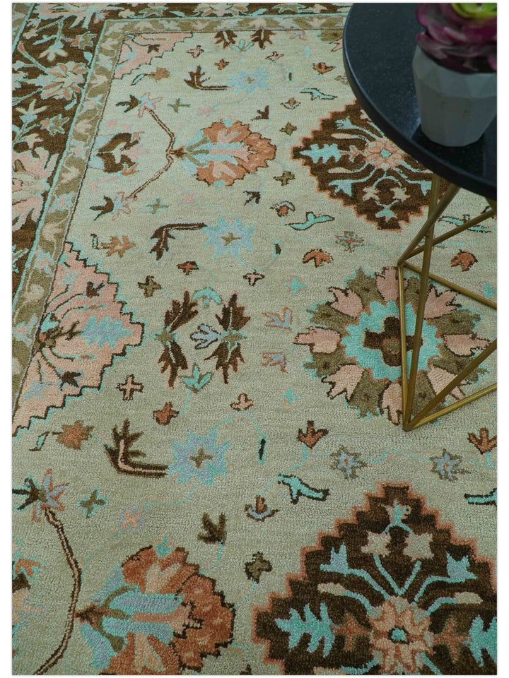 Custom Made Traditional Oriental Design Beige And Brown Hand - Tufted Wool Area Rug - The Rug Decor