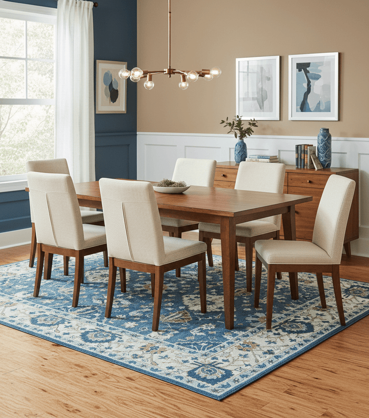 Custom Made Traditional Oriental Design Blue And Beige Hand - Tufted Wool Area Rug - The Rug Decor