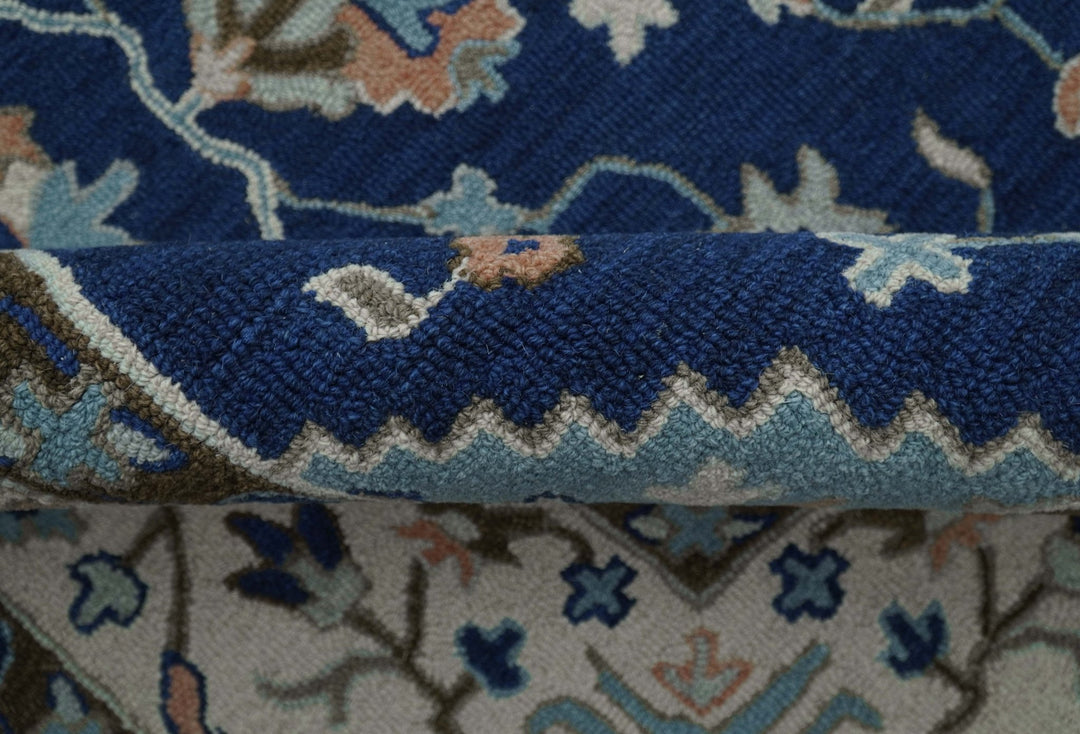 Custom Made Traditional Oriental Design Blue And Beige Hand - Tufted Wool Area Rug - The Rug Decor
