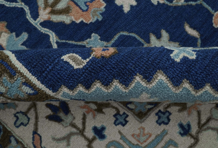 Custom Made Traditional Oriental Design Blue And Beige Hand - Tufted Wool Area Rug - The Rug Decor