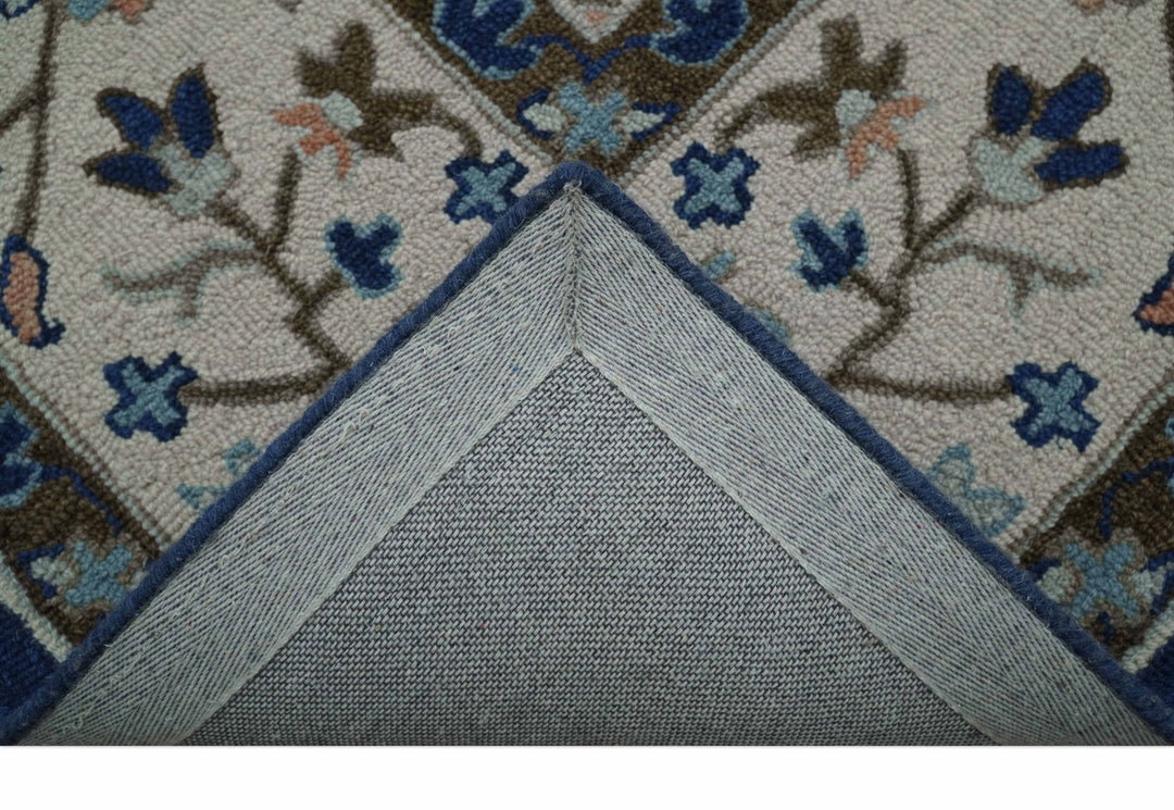 Custom Made Traditional Oriental Design Blue And Beige Hand - Tufted Wool Area Rug - The Rug Decor