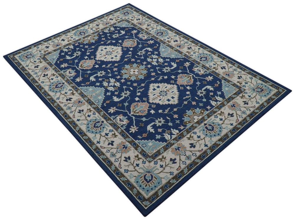 Custom Made Traditional Oriental Design Blue And Beige Hand - Tufted Wool Area Rug - The Rug Decor