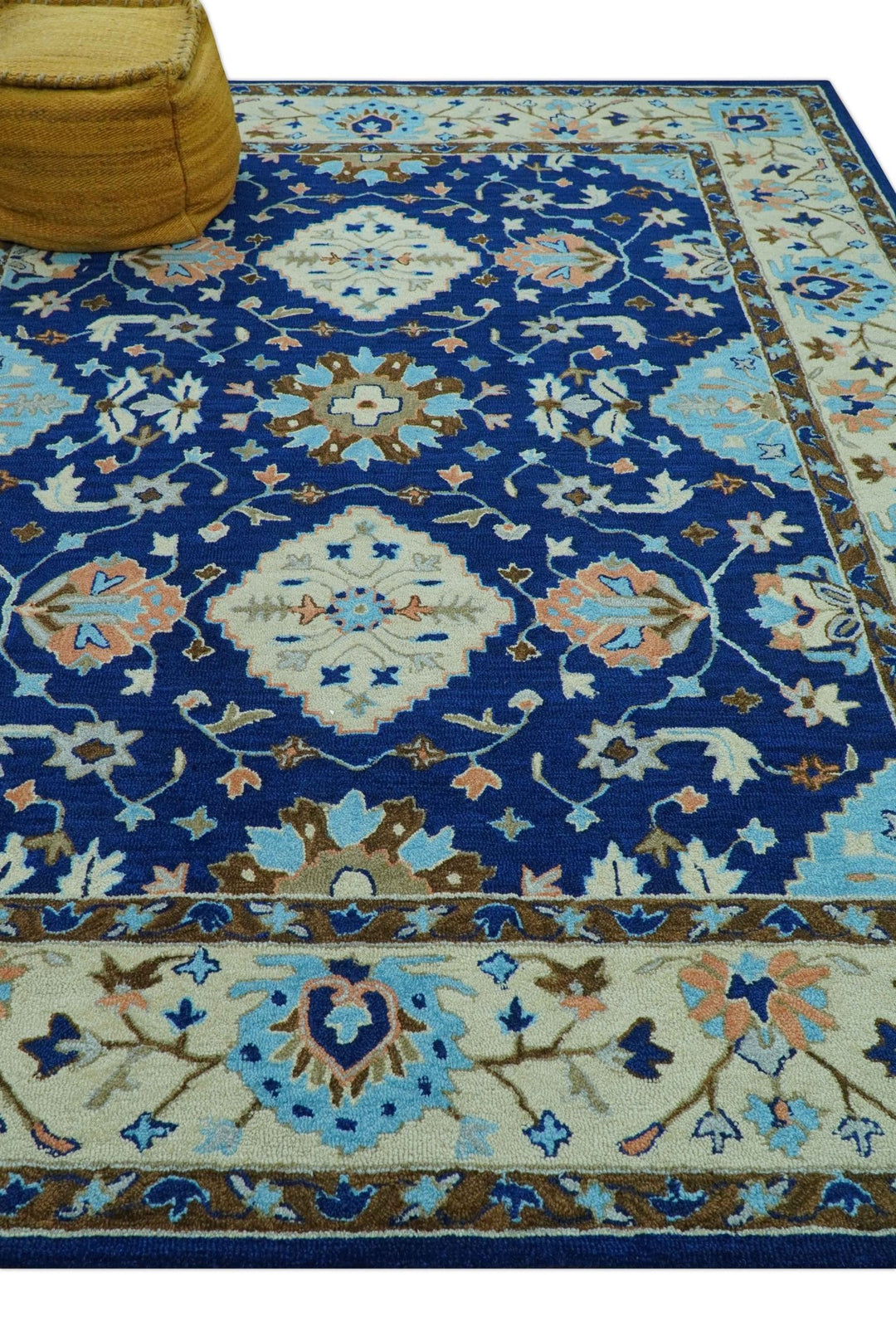 Custom Made Traditional Oriental Design Blue And Beige Hand - Tufted Wool Area Rug - The Rug Decor