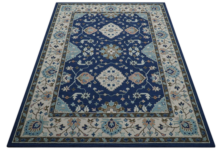 Custom Made Traditional Oriental Design Blue And Beige Hand - Tufted Wool Area Rug - The Rug Decor