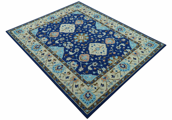 Custom Made Traditional Oriental Design Blue And Beige Hand - Tufted Wool Area Rug - The Rug Decor