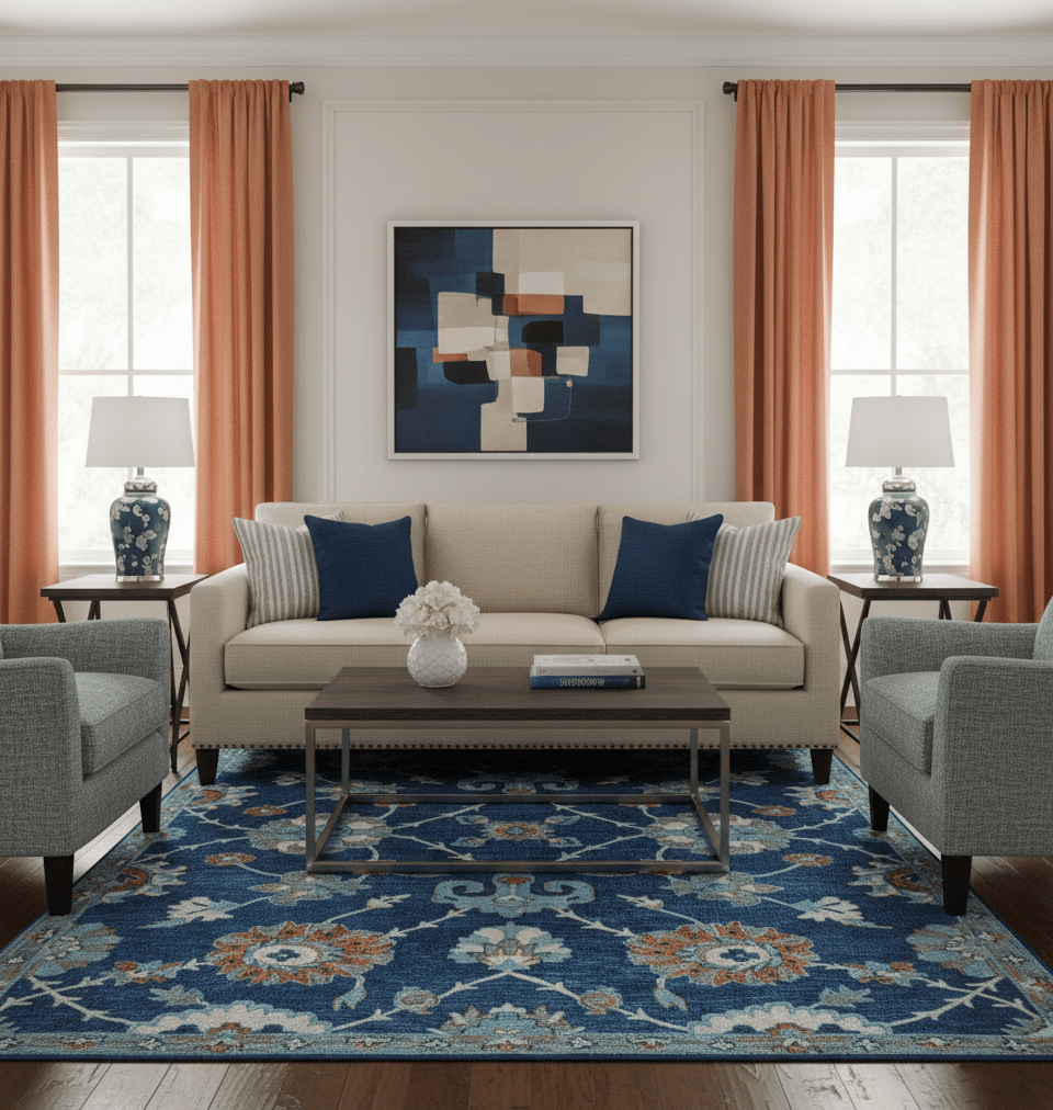 Custom Made Traditional Oriental Design Blue And Beige Hand - Tufted Wool Area Rug - The Rug Decor