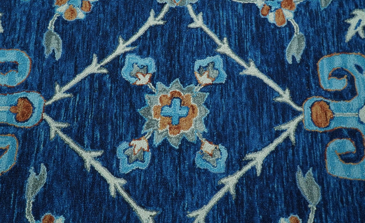 Custom Made Traditional Oriental Design Blue And Beige Hand - Tufted Wool Area Rug - The Rug Decor