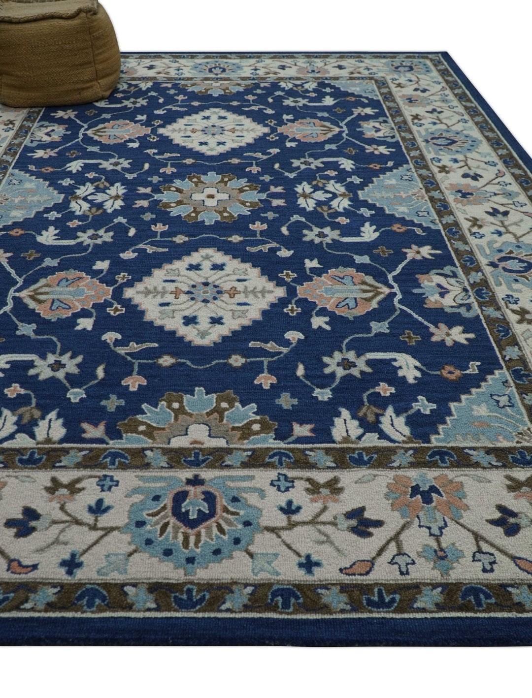 Custom Made Traditional Oriental Design Blue And Beige Hand - Tufted Wool Area Rug - The Rug Decor
